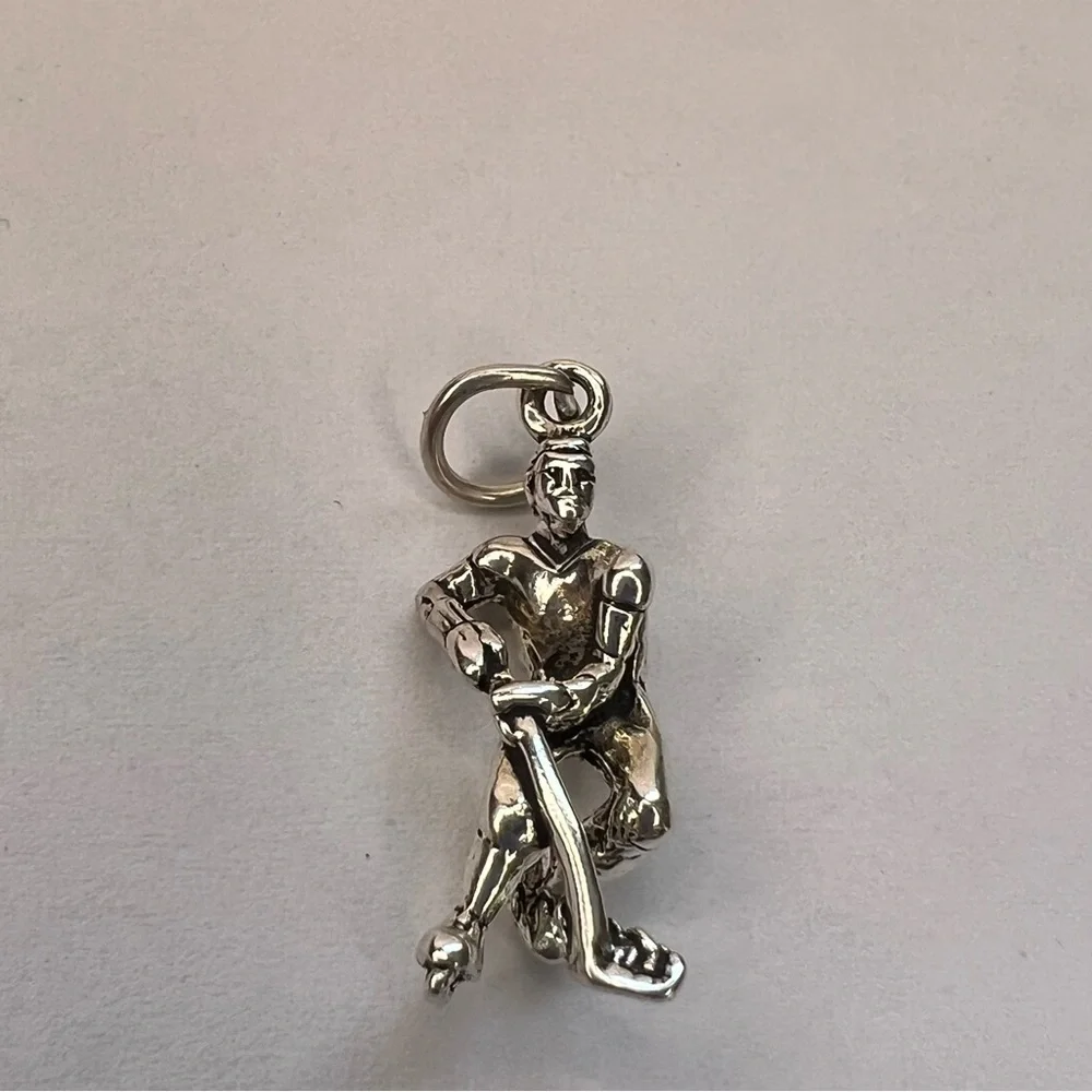 Vintage Sterling Silver Hockey Player Charm Pendant